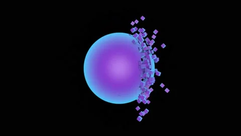 Animation of a neon purple sphere. Disintegration of the sphere. Stock Footage 220955950