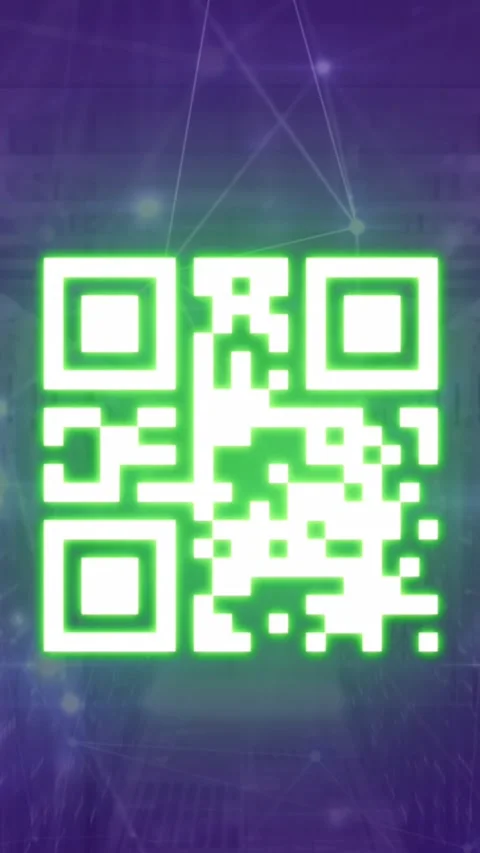 Animation of neon qr code scanner and glowing network of connections against 動画素材 320921801