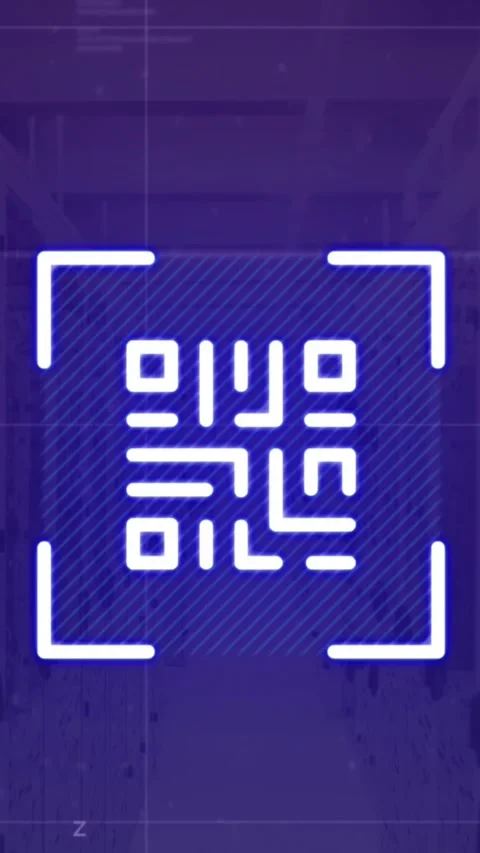 Animation of neon qr code scanner and data processing against computer server 動画素材 320921803