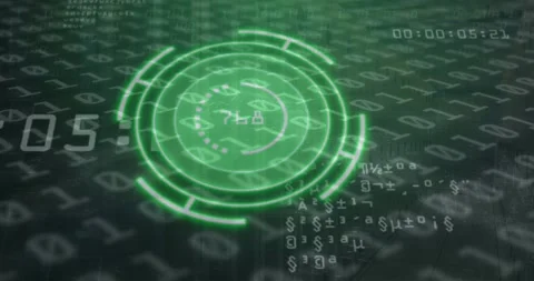 Animation of neon scope scanning over binary coding Stock Footage 327359353