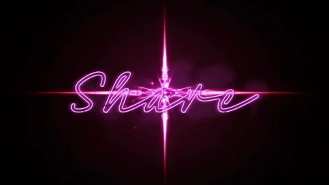 Animation of neon share text over glowing crossed lines on black background Stock Footage 257104914