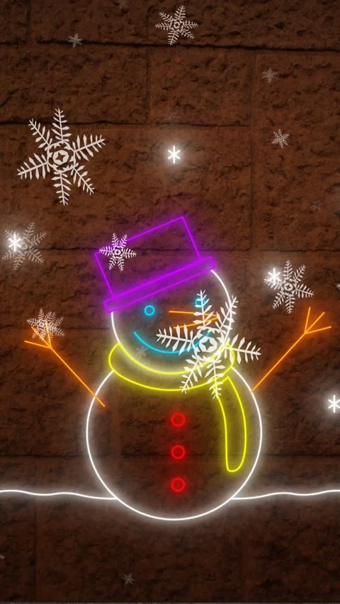 Animation of neon snowman over falling snow Stock Footage 342224995