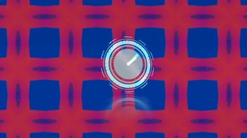 Animation of neon ticking clock over red kaleidoscopic patterns against blue Stock Footage 224617893
