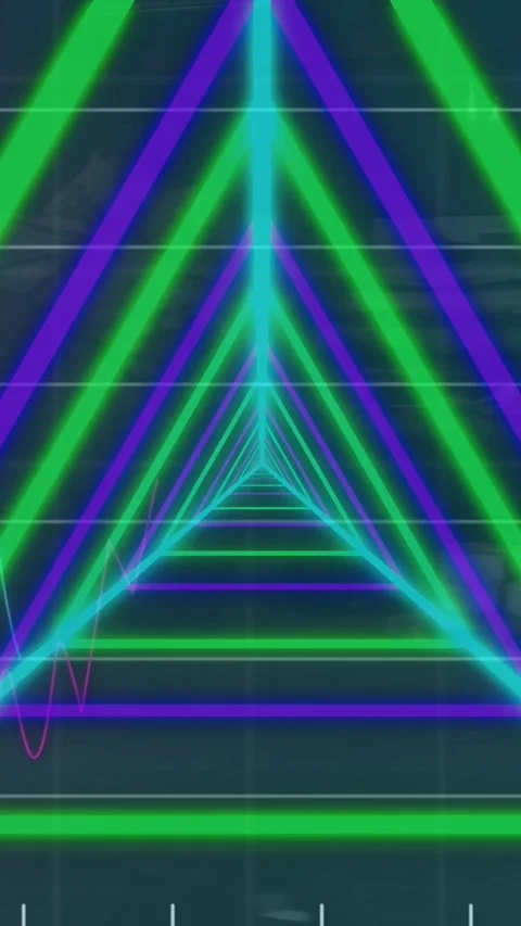 Animation of neon triangles and graphs on black background Stock Footage 343682492