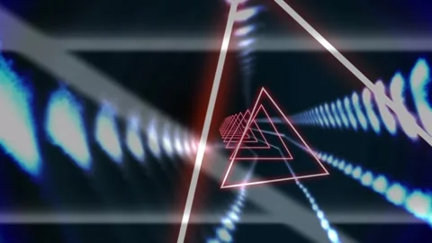 Animation of neon triangles and network of glowing connections Stock Footage 327785619