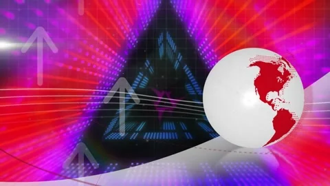 Animation of neon triangular shapes in seamless pattern against spinning globe Stock Footage 242067215