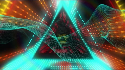 Animation of neon tunnel with triangle vibrant pattern background Stock Footage 247260938