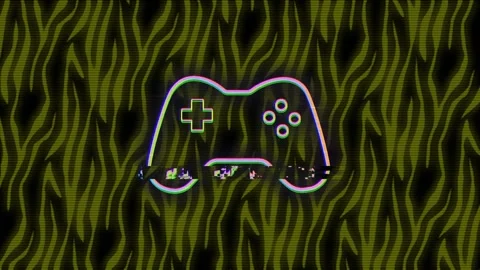 Animation of neon video game pad with pattern on dark background Stock Footage 330732624