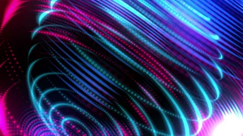 Animation of neon wavy sphere. Proton purple, blue color. Video stock 112281392