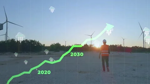 Animation of a net zero concept showing CO2 reduction until 2050 on footage of Stock Footage 299812045