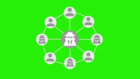Animation of a network with central figure in disguise, surrounded by conne.. Video stock 318101366