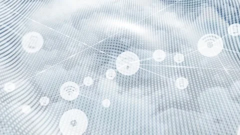 Animation of network connecting dots with abstract pattern against cloudscape Stock Footage 327444424