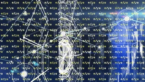 Animation of network connecting dots with blue neon lines and abstract pattern Stock Footage 327956313