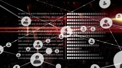Animation of network of connection with icons over red and black background with Stock Footage 171617129