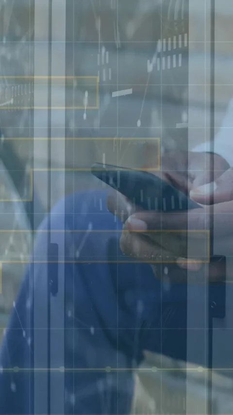 Animation of network of connection over mid section of man using smartphone Stock Footage 344556980