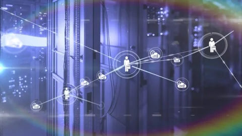 Animation of network of connection with people icons over computer server Stock Footage 328714098