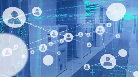 Animation of network of connection with people icons and data processing over Stock Footage 330107363