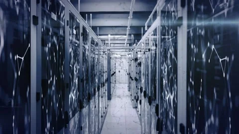 Animation of network of connections against computer server room Stock Footage 328359861