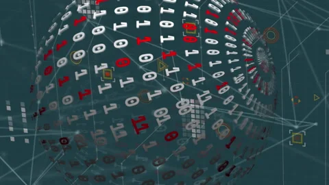 Animation of network of connections and binary coding over spinning globe Stock Footage 312674921