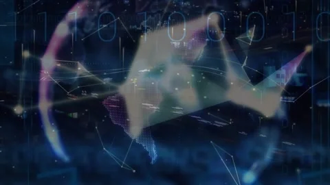Animation of network of connections and binary coding over fast traffic and Stock Footage 326305474