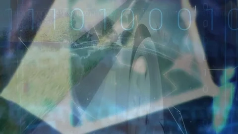 Animation of network of connections and binary coding over fast traffic and Stock Footage 330294347