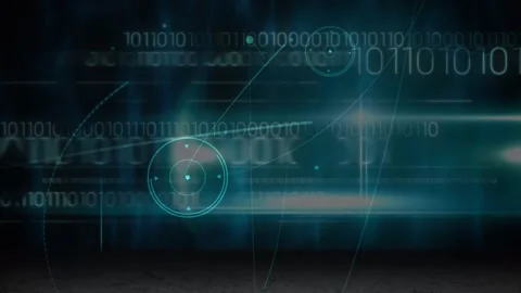 Animation of network of connections and binary coding against light trail on Stock Footage 330342179