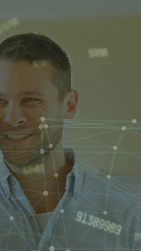 Animation of network of connections and changing numbers over caucasian man Stock Footage 344635814