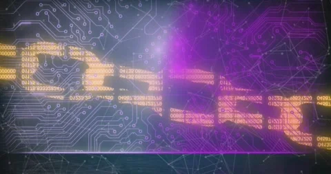Animation of network of connections and cyber security chain icon over Stock Footage 329854339