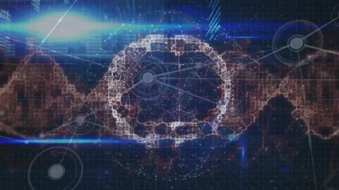 Animation of network of connections and data processing against spinning human Stock Footage 327004396