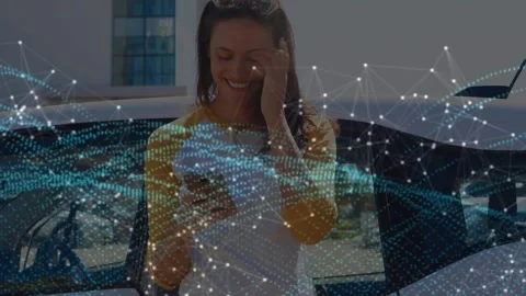 Animation of network of connections and data processing over woman exercising in Stock Footage 327273899