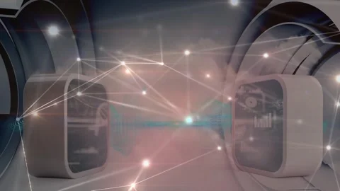 Animation of network of connections and data processing over doctor glitch Stock Footage 327592336