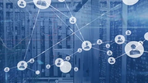 Animation of network of connections and data processing over computer servers Stock Footage 329854486