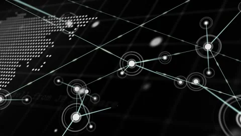 Animation of network of connections and data processing over world map Stock Footage 330060696