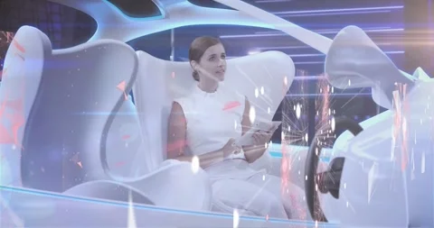 Animation of network of connections and data processing over woman in self drive Stock Footage 330294232