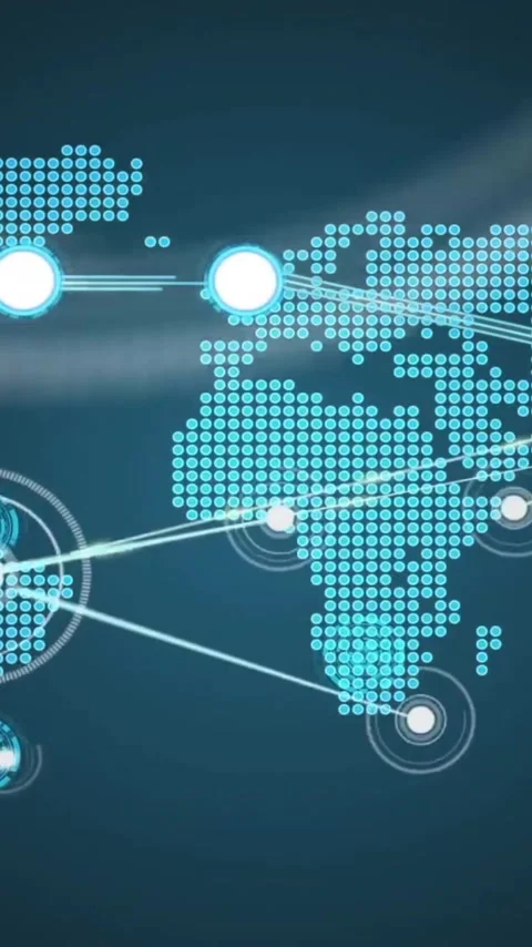 Animation of network of connections and data processing over world map Stock Footage 341927482