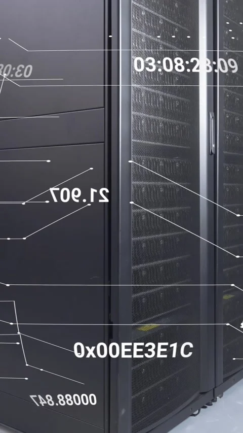 Animation of network of connections and data processing against computer server Stock Footage 342600939