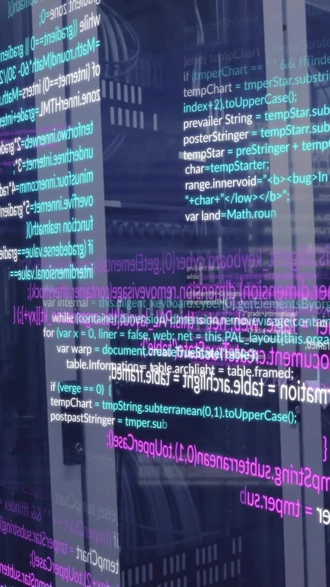 Animation of network of connections and data processing over server room Stock Footage 342997020