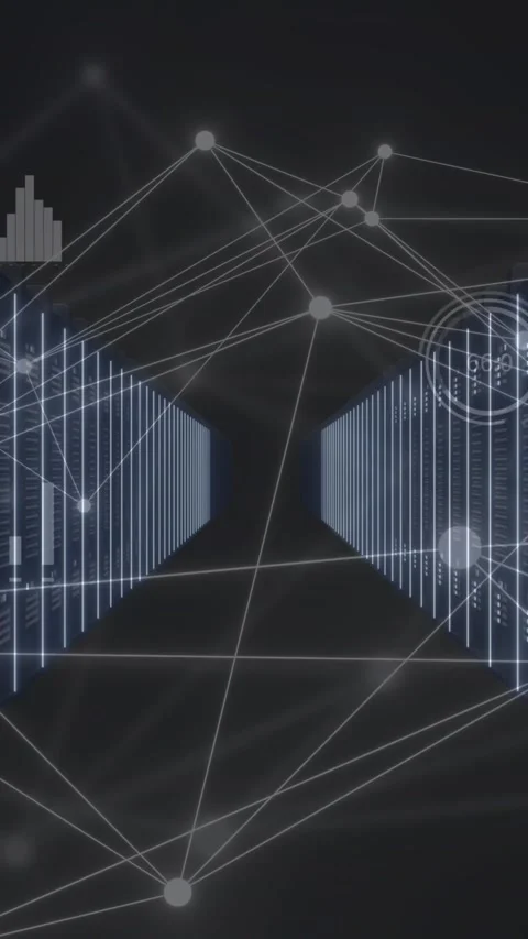 Animation of network of connections and data processing over computer servers Stock Footage 343609539