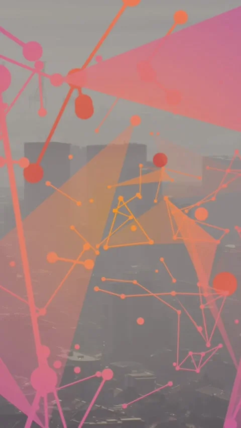 Animation of network of connections and data processing over cityscape Stock Footage 344369916