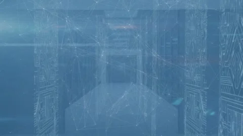 Animation of network of connections and diverse data over integrated circuits in Stock Footage 330592994