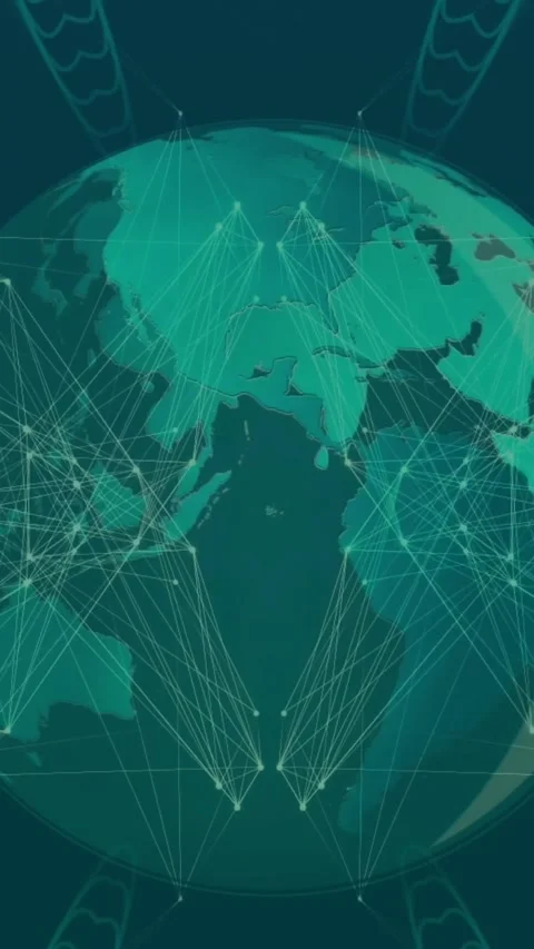 Animation of network of connections and globe turning Stock Footage 344706225