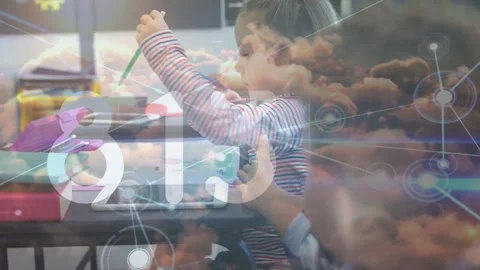 Animation of network of connections and growing number over diverse Stock Footage 330054306