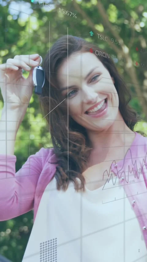 Animation of network of connections and icons over woman wearing phone headset Video stock 343739072