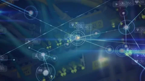 Animation of network of connections and lights over computer wires Stock Footage 328410371