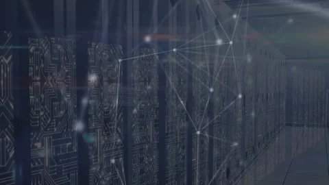 Animation of network of connections and lights over integrated circuits in Stock Footage 330294245