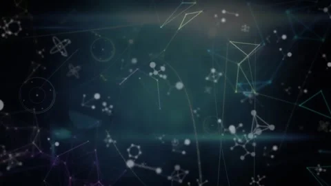 Animation of network of connections and molecules over black background Stock Footage 327965155