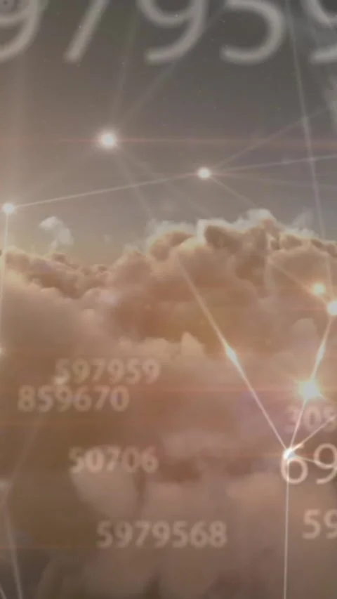 Animation of network of connections and numbers processing over sky with clouds Stock Footage 343083599