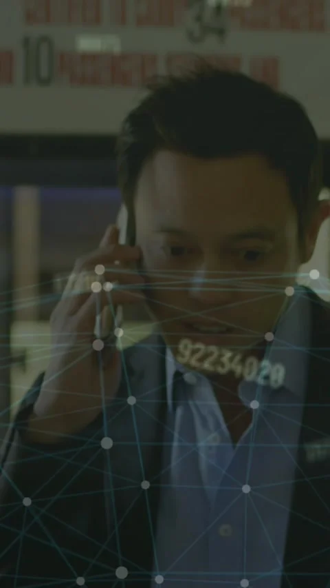 Animation of network of connections and numbers over asian businessman talking Stock Footage 344556836
