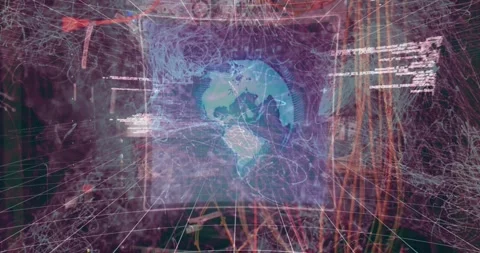 Animation of network of connections and rotating brain over dots on black Stock Footage 330724680