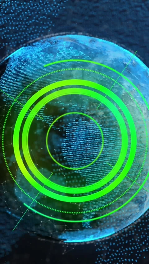 Animation of network of connections and scope scanning over spinning globe on Stock Footage 344723214